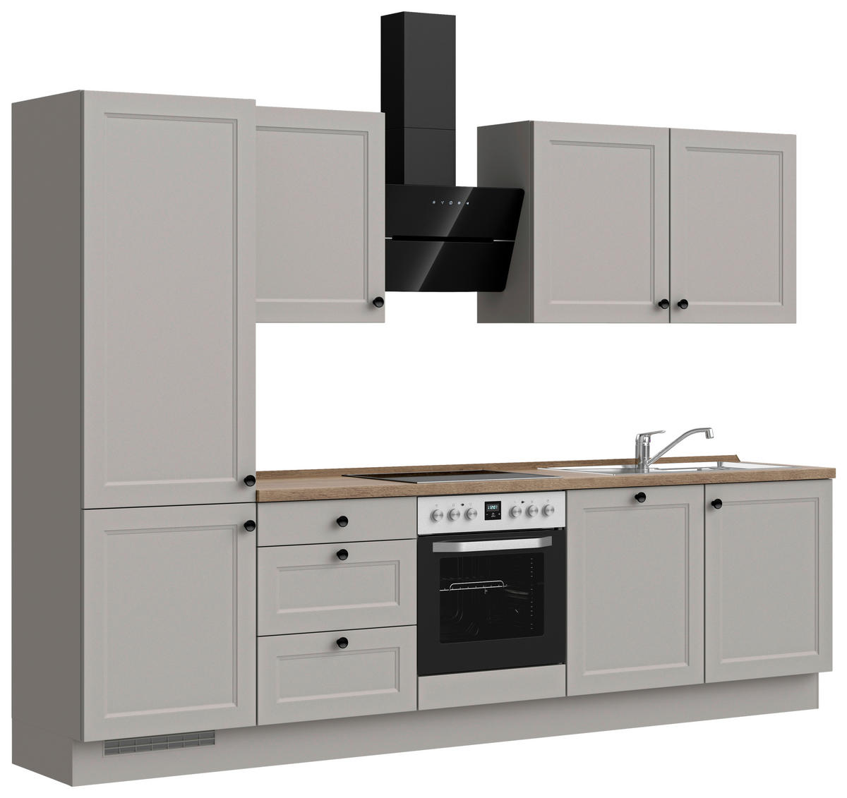 KÜCHENBLOCK Cascada 300 cm  in Grau, Eiche dunkel  - Eiche dunkel/Schwarz, MODERN, Holzwerkstoff/Metall (300cm) - Nobilia