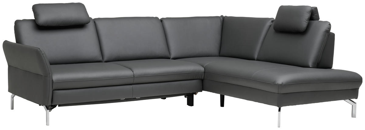 ECKSOFA in Echtleder Anthrazit  284/220 cm  - Anthrazit/Alufarben, KONVENTIONELL, Leder/Metall (284/220cm) - Beldomo Premium