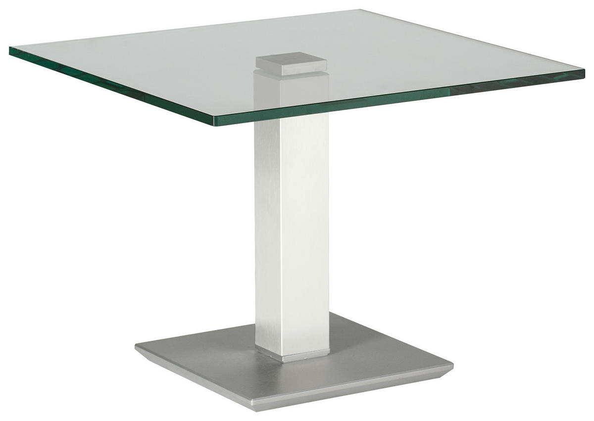 BEISTELLTISCH 60/60/46-65 cm Weiß, Edelstahlfarben quadratisch  - Edelstahlfarben/Weiß, Design, Glas/Kunststoff (60/60/46-65cm)