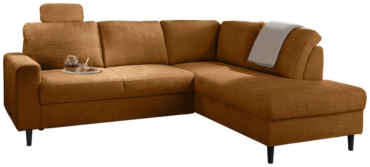 ECKSCHLAFSOFA in Goldfarben Textil   - Goldfarben/Schwarz, Modern, Holz/Textil (242/200cm) - Livetastic