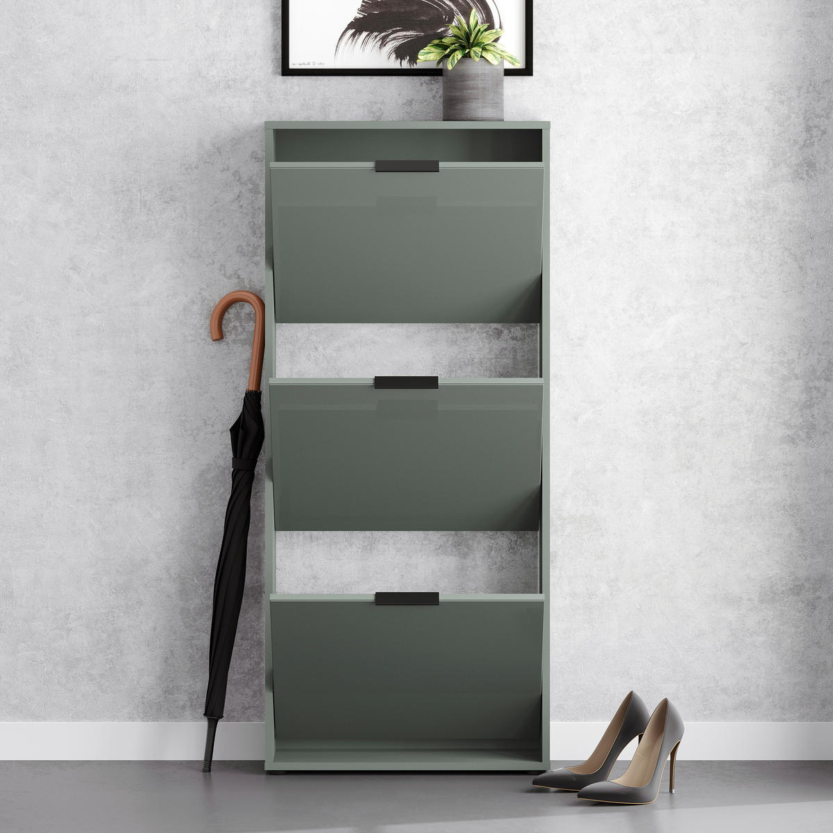 SCHUHKIPPER - Salbeigrün/Schwarz, MODERN, Glas/Holzwerkstoff (60/137/17cm) - Boxxx