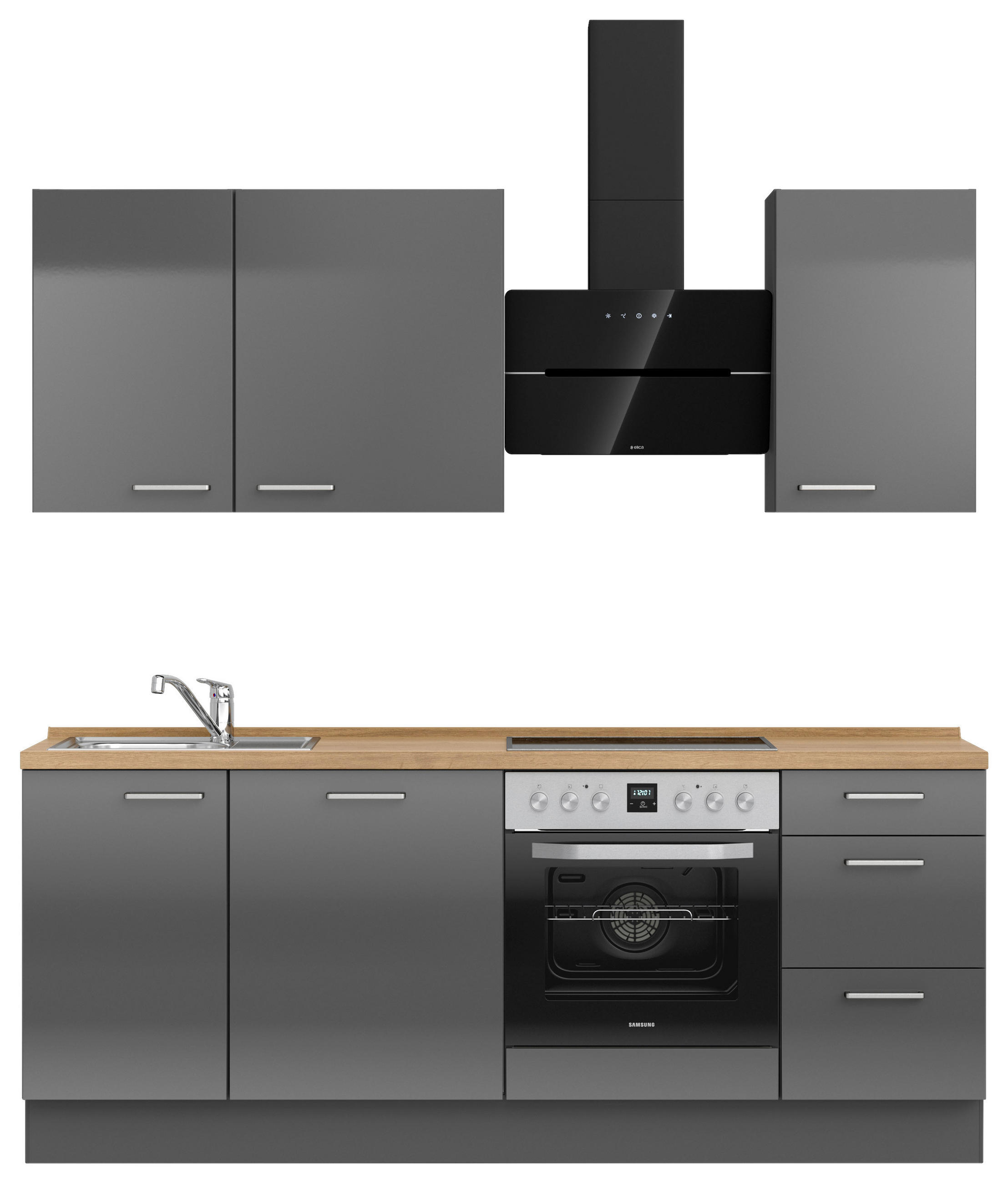KÜCHENLEERBLOCK 210 cm   in Eichefarben, Schieferfarben  - Schieferfarben/Edelstahlfarben, MODERN, Holzwerkstoff/Metall (210cm) - Nobilia