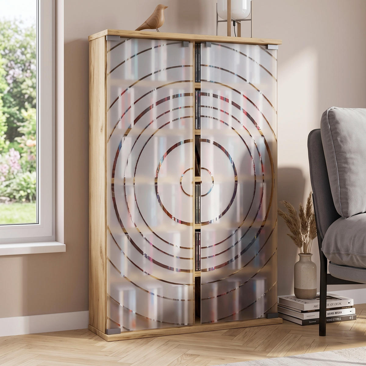 CD-REGAL - Honigeiche, Design, Glas/Holzwerkstoff (60/92/18cm) - MID.YOU