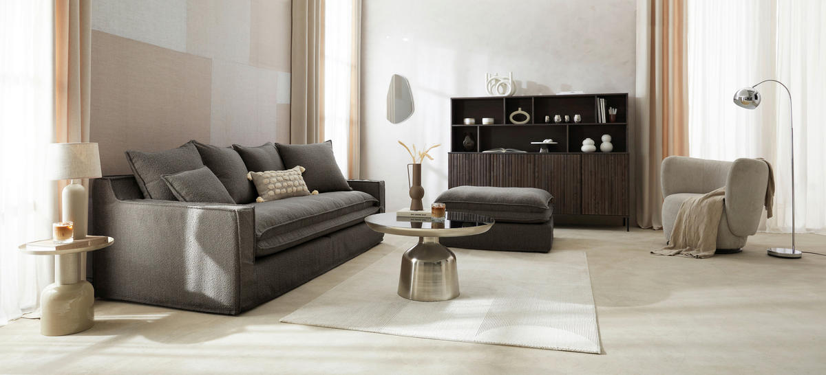 HOCKER in Textil Grau  - Schwarz/Grau, Trend, Kunststoff/Textil (90/46/105cm) - Livetastic