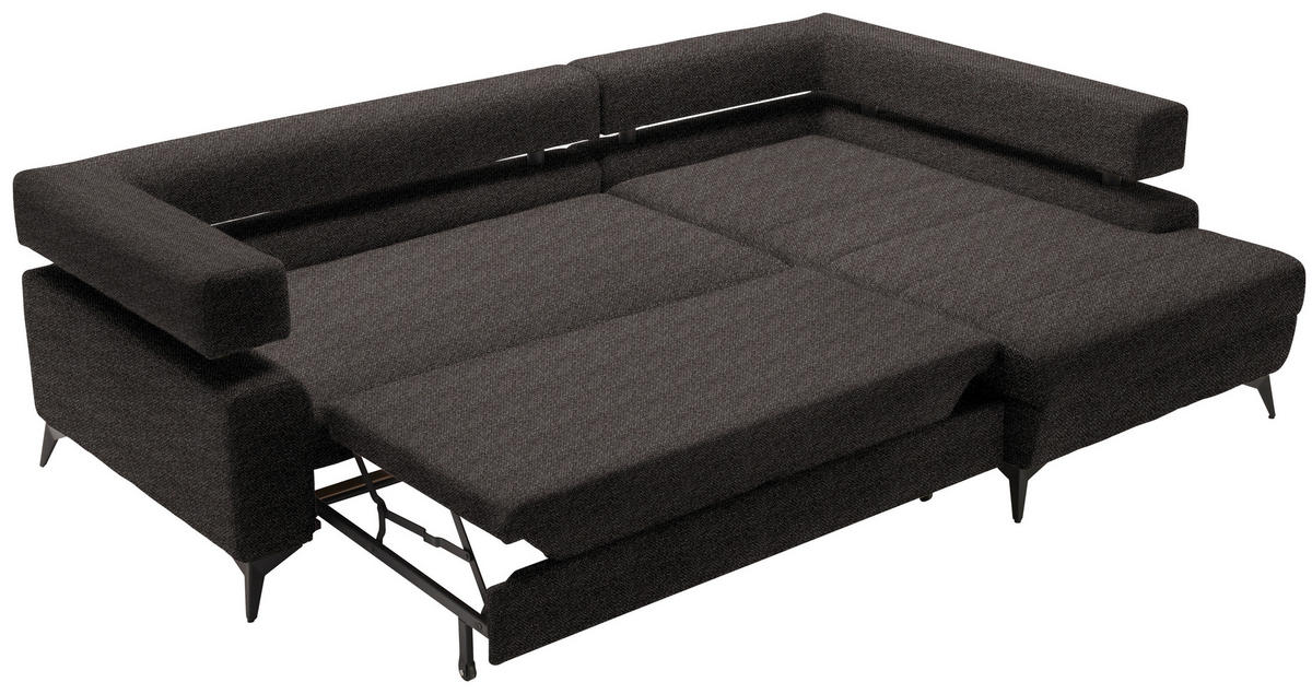 ECKSOFA in Chenille Dunkelbraun  - Dunkelbraun/Schwarz, Konventionell, Textil/Metall (265/184cm) - Hom`in