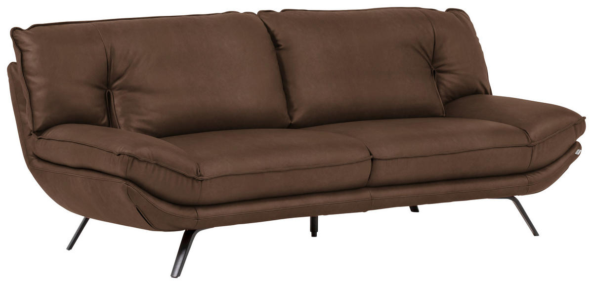 3-SITZER-SOFA in Echtleder Dunkelbraun  - Dunkelbraun/Schwarz, Design, Leder/Metall (226/95/95cm) - Celina