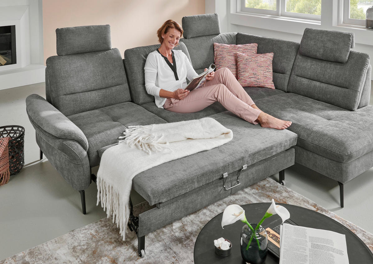ECKSOFA in Webstoff Grau  - Schwarz/Grau, Design, Textil/Metall (206/256cm) - Beldomo System