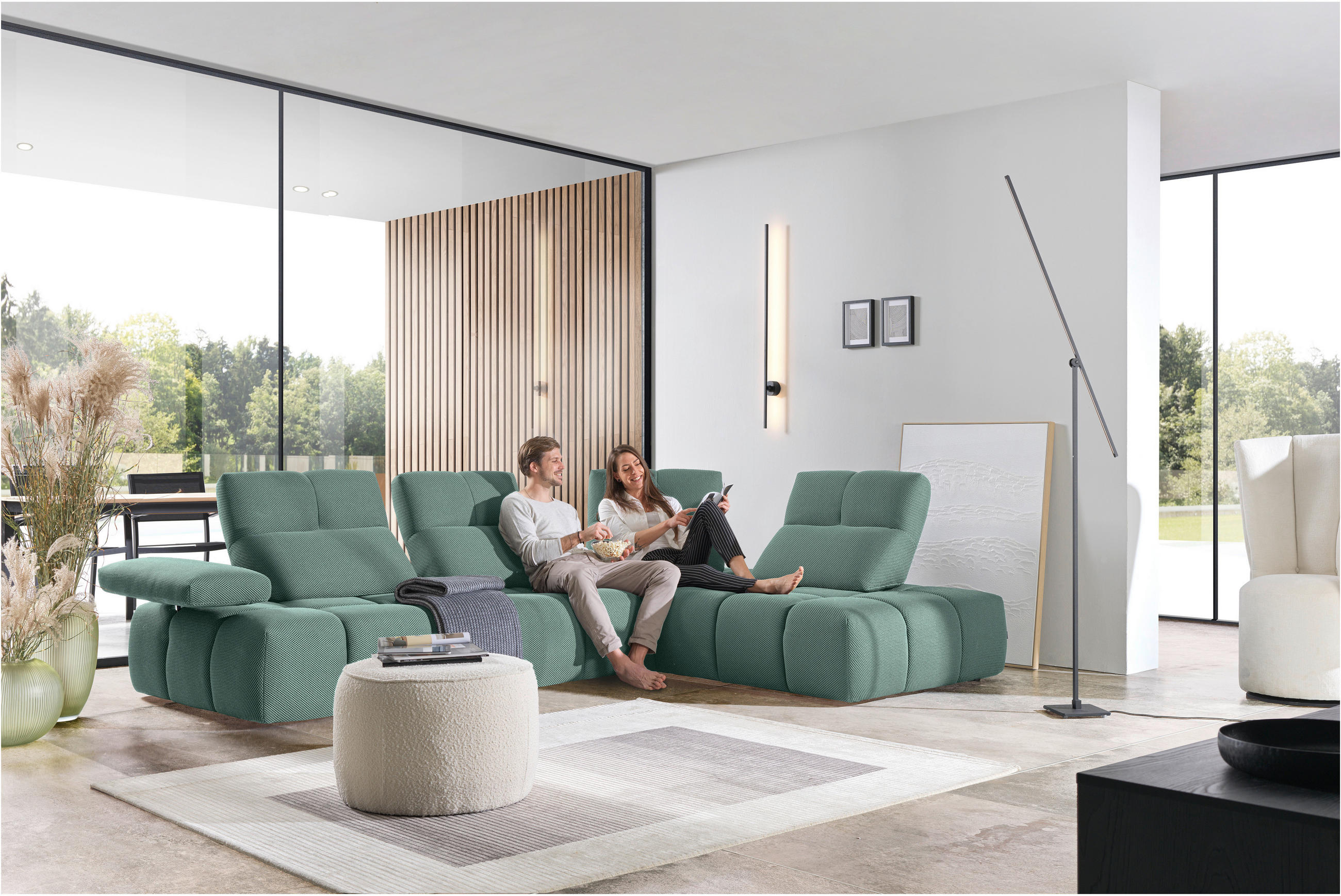 ECKSOFA in Struktur Hellblau  - Schwarz/Hellblau, Design, Kunststoff/Textil (313/233cm) - Emilio Belluti