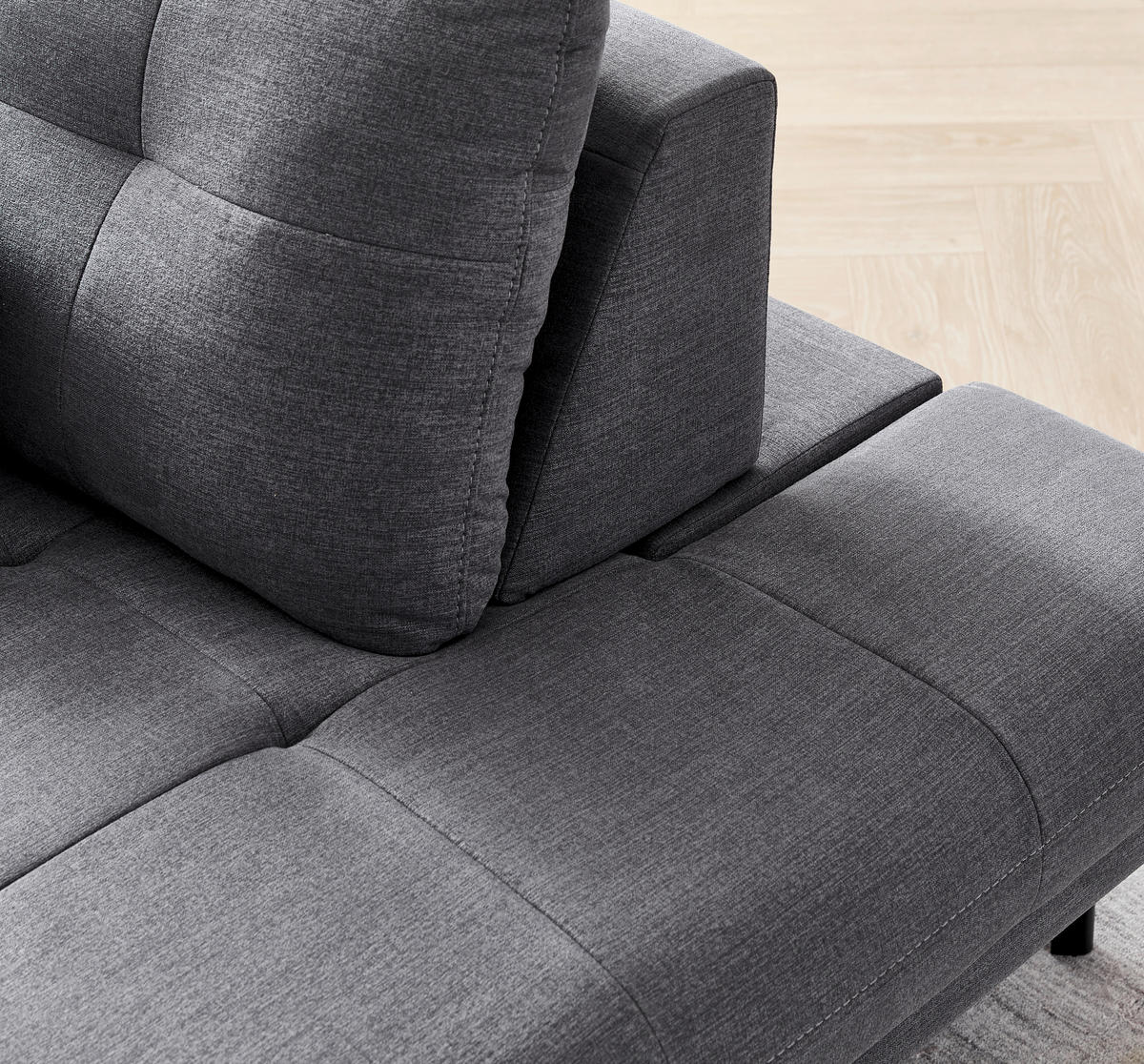 ECKSOFA in Flachgewebe, Leinenoptik Dunkelgrau  - Dunkelgrau/Schwarz, Modern, Textil/Metall (247/208cm) - Xora