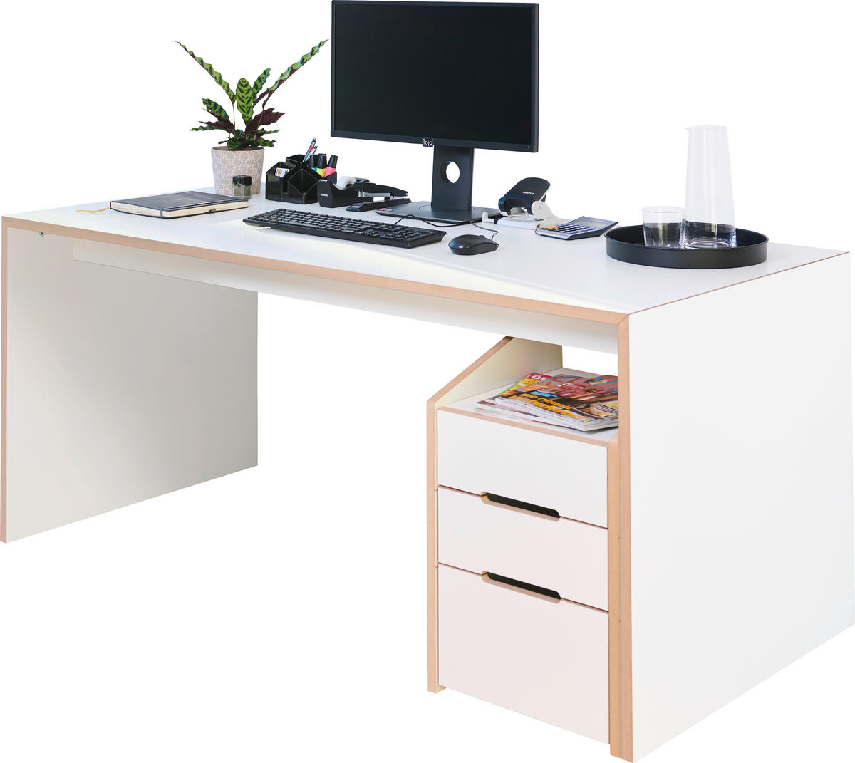 SCHREIBTISCH 160/80/74 cm  in Buchefarben, Weiß  - Buchefarben/Weiß, MODERN, Holzwerkstoff (160/80/74cm) - Tojo