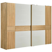 SCHWEBETÜRENSCHRANK in Weiss, Eichefarben  - Weiss/Eichefarben, Design, Glas/Holz (299,2/231,0/70,8cm) - Valdera