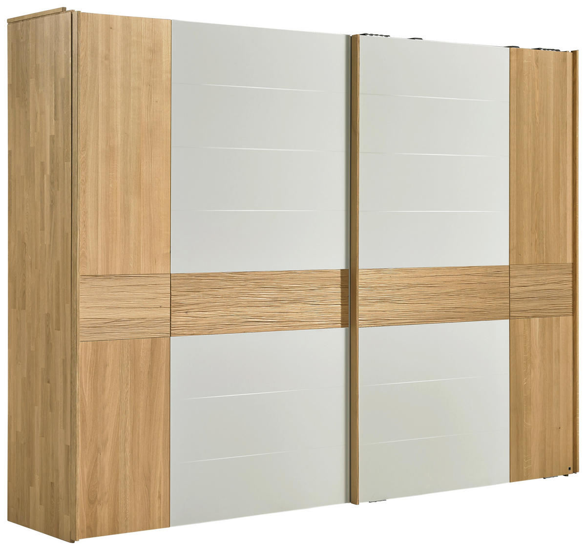 SCHWEBETÜRENSCHRANK in Weiss, Eichefarben  - Weiss/Eichefarben, Design, Glas/Holz (299,2/231,0/70,8cm) - Valdera