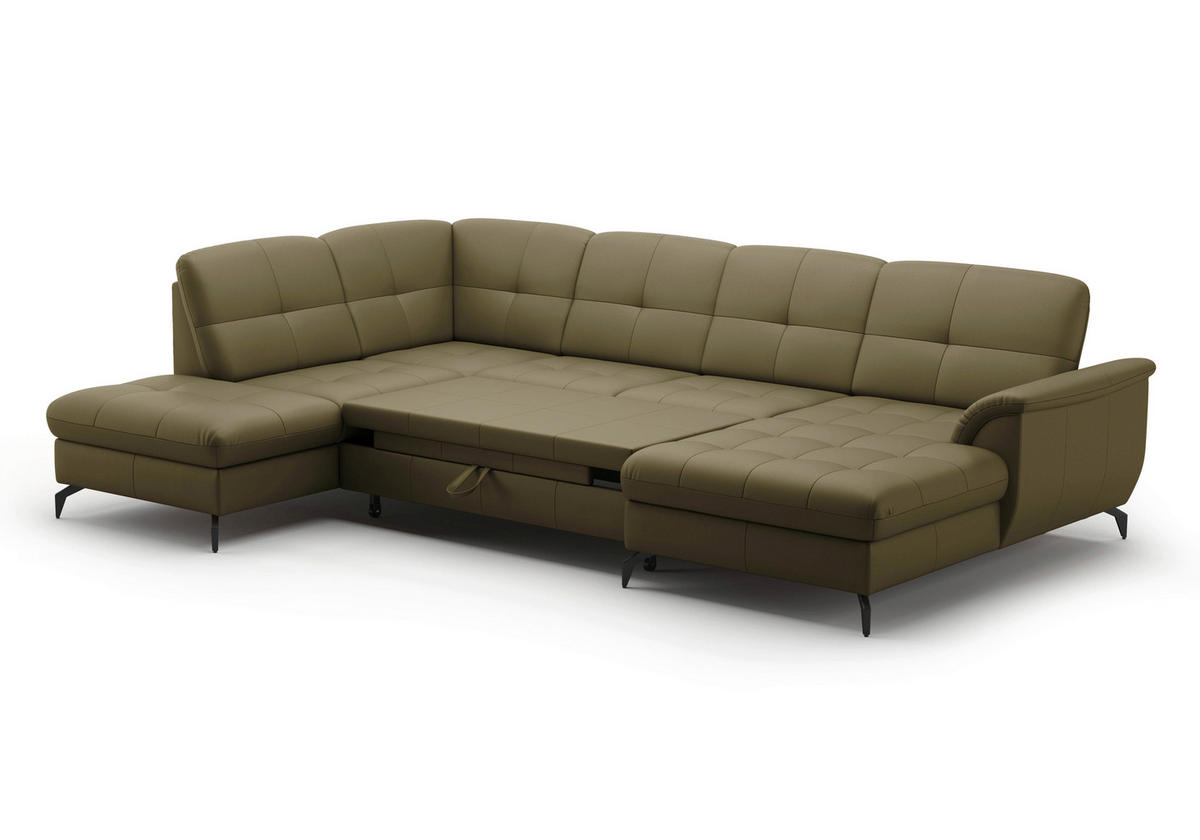 WOHNLANDSCHAFT Olivgrün Echtleder  - Schwarz/Olivgrün, MODERN, Leder/Metall (212/319/164cm) - Sit & More