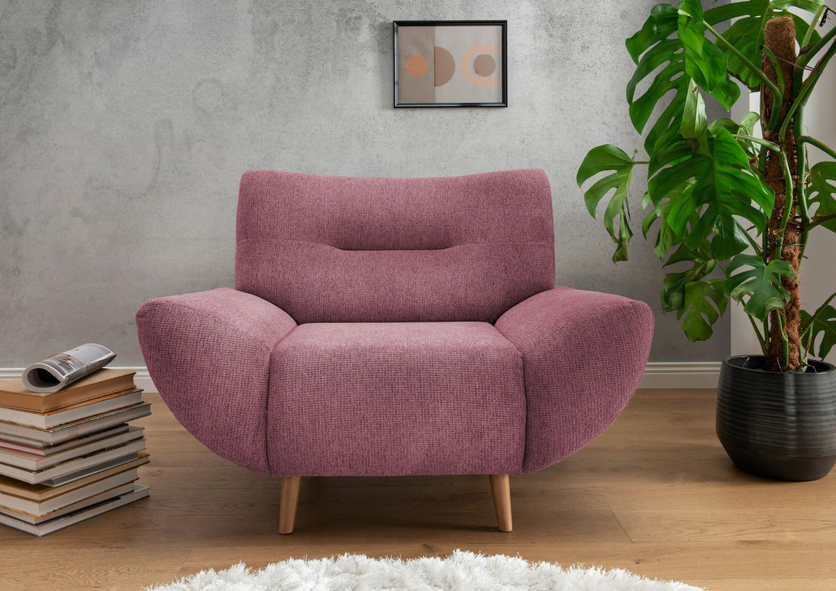 SESSEL Chenille Brombeere  - Wildeiche/Brombeere, Modern, Holz/Textil (111/81/90cm) - MID.YOU