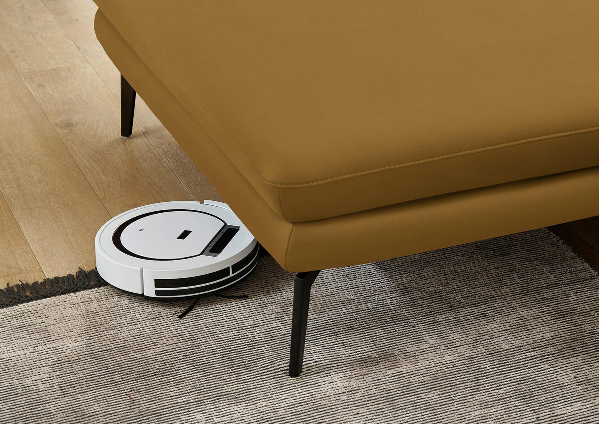 ECKSOFA in Echtleder Currygelb  - Currygelb/Schwarz, Design, Leder/Metall (180/310cm) - Dieter Knoll