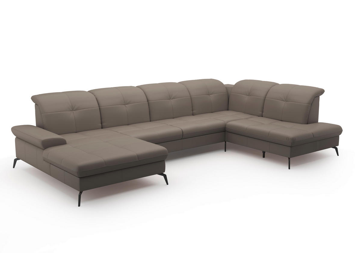 WOHNLANDSCHAFT in Echtleder Grau  - Schwarz/Grau, Konventionell, Leder/Metall (185/357/231cm) - Sit & More