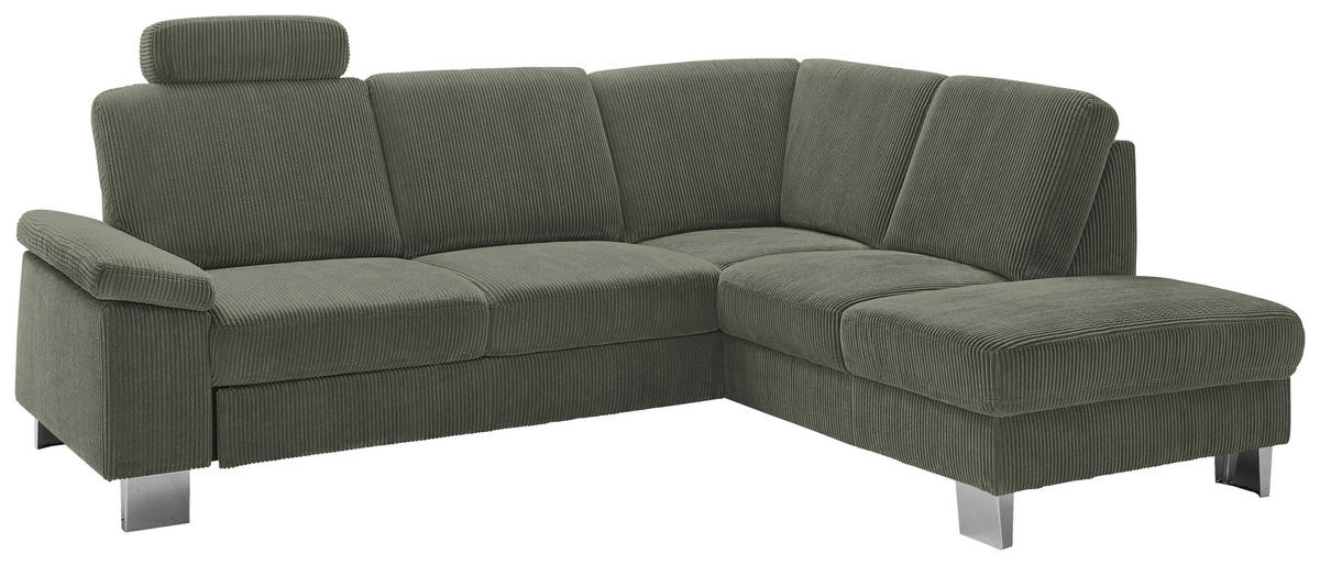 ECKSOFA in Cord Olivgrün  - Edelstahlfarben/Olivgrün, Konventionell, Textil/Metall (248/200cm) - Beldomo System