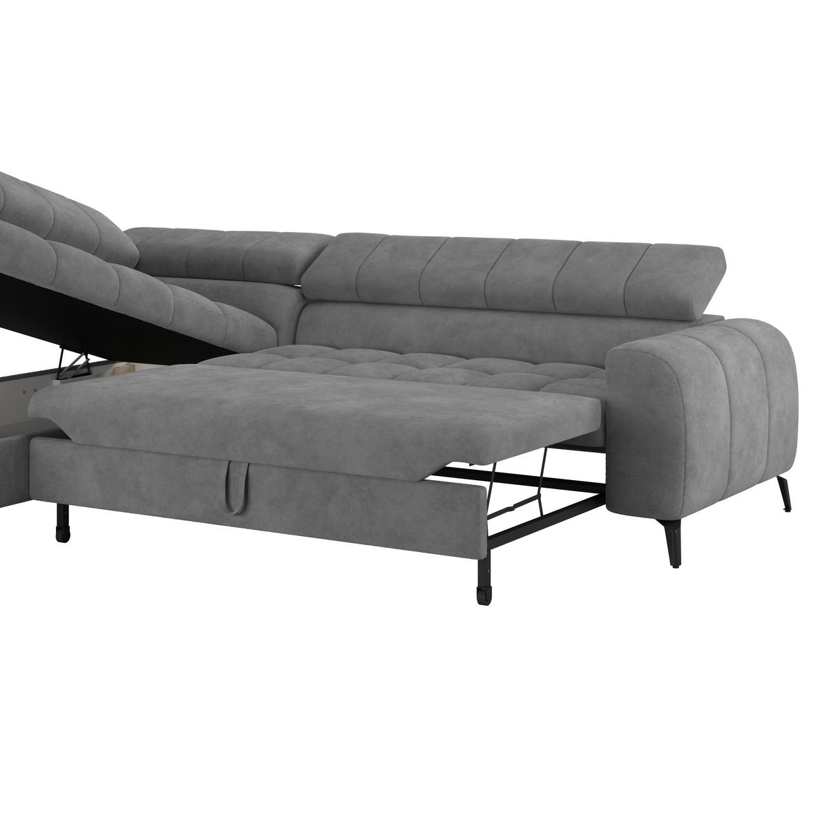 ECKSOFA Graublau  - Graublau/Schwarz, Trend, Kunststoff/Textil (203/261cm) - Livetastic