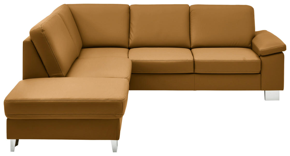 ECKSOFA  in Echtleder Senfgelb  235/248 cm  - Senfgelb/Alufarben, Design, Leder/Metall (235/248cm) - Beldomo Premium