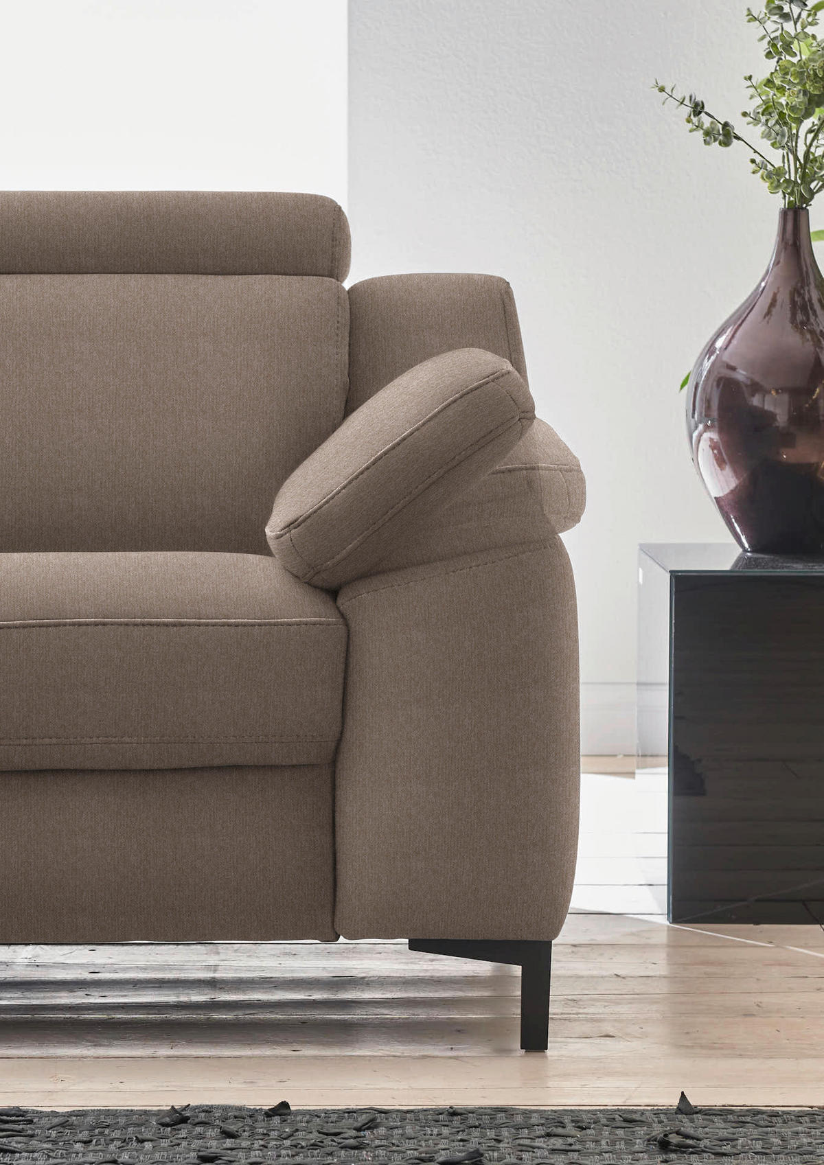 3-SITZER-SOFA in Chenille Hellbraun  - Hellbraun/Schwarz, Design, Textil/Metall (230/104/104cm) - Valdera