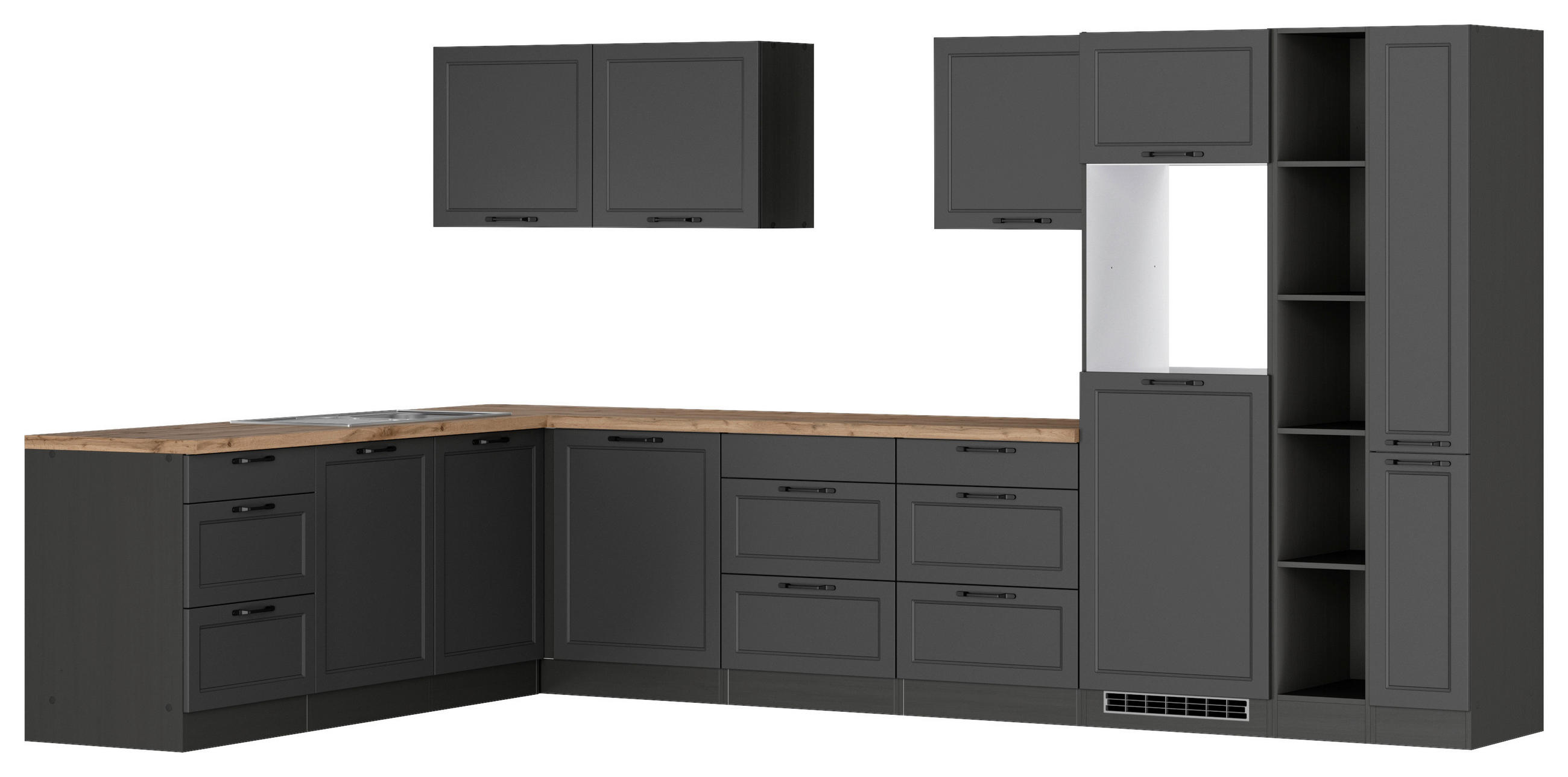 ECKKÜCHE 240/360 cm  in Grau, Eiche Wotan  - Eiche Wotan/Schwarz, LIFESTYLE, Holzwerkstoff/Metall (240/360cm) - Held