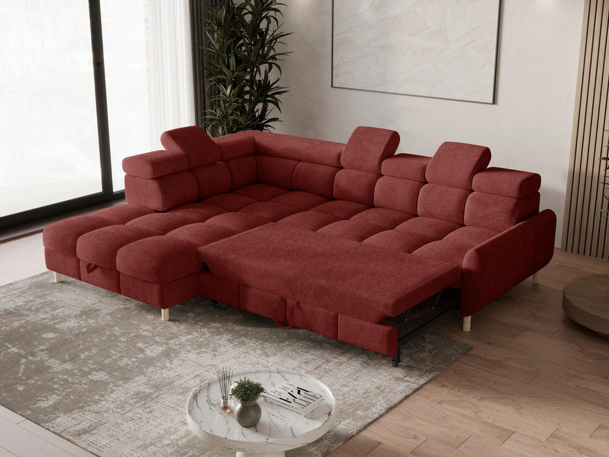 ECKSOFA BUN in Bouclé Rot  - Elfenbein/Rot, Design, Holz/Textil (209/276cm) - MID.YOU