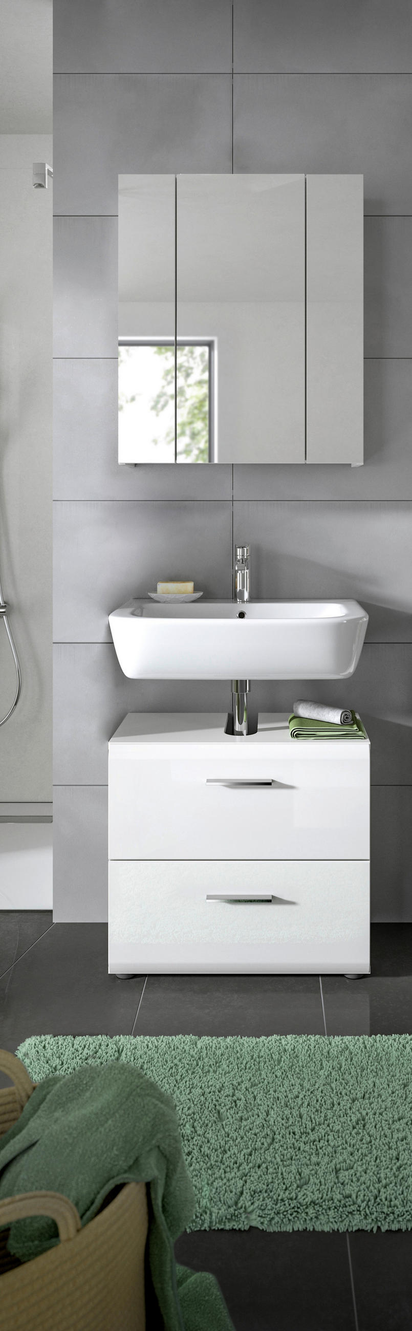 BADEZIMMER 2-teilig  in 60 cm  - Weiß Hochglanz/Silberfarben, MODERN, Glas/Holzwerkstoff (60cm) - MID.YOU