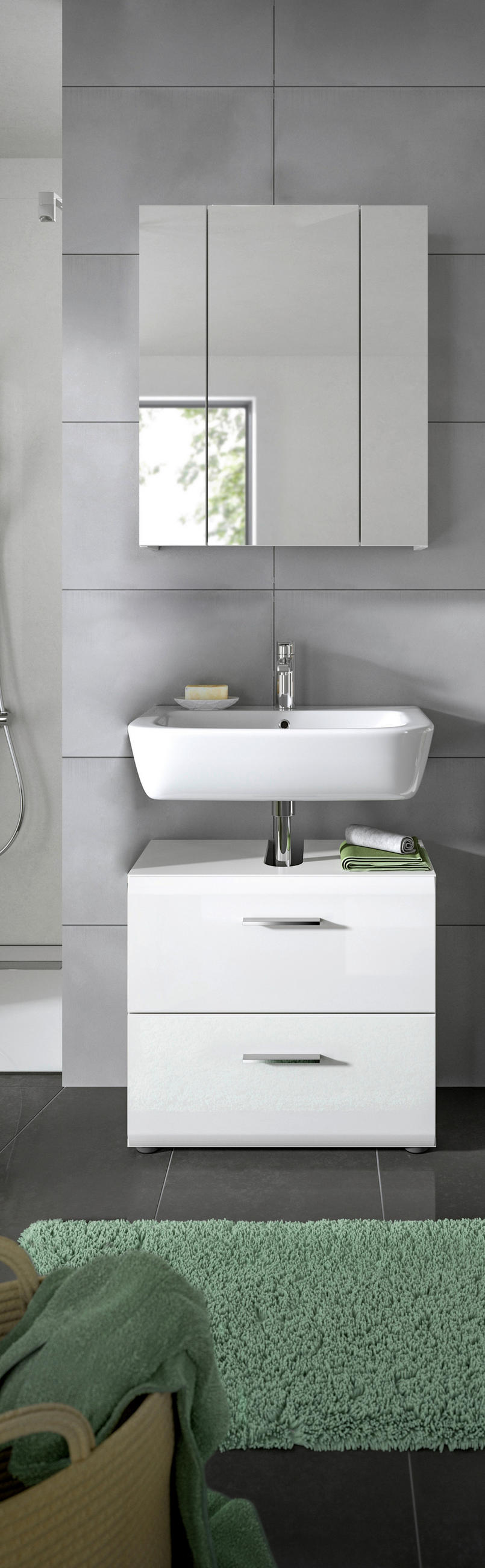 BADEZIMMER 2-teilig  in 60 cm  - Weiß Hochglanz/Silberfarben, MODERN, Glas/Holzwerkstoff (60cm) - MID.YOU