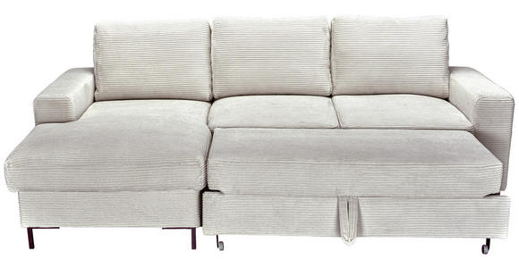 ECKSOFA Naturfarben Cord Rückenkissen, Bettkasten, Schlaffunktion, Rücken echt, Liegefläche im Originalstoff  - Schwarz/Naturfarben, KONVENTIONELL, Textil/Metall (150/240cm) - Carryhome