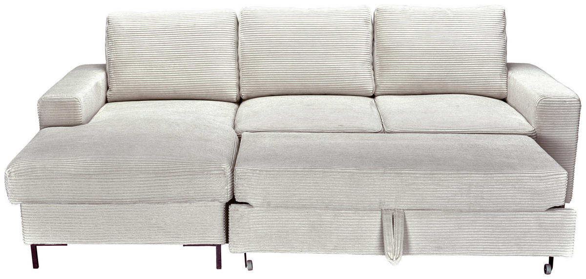 ECKSOFA Naturfarben Cord Rückenkissen, Bettkasten, Schlaffunktion, Rücken echt, Liegefläche im Originalstoff  - Schwarz/Naturfarben, KONVENTIONELL, Textil/Metall (150/240cm) - Carryhome