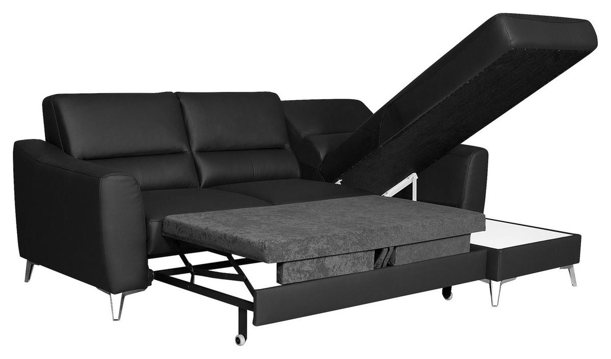 ECKSOFA in Lederlook Echtleder Schwarz  - Chromfarben/Schwarz, Design, Leder/Textil (241/168cm) - Livetastic