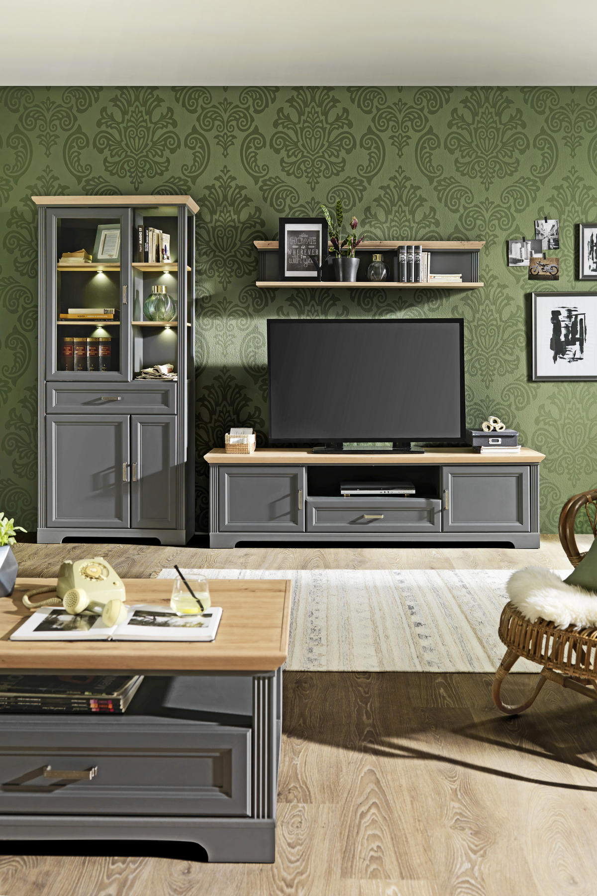 TV-ELEM 193/54/51 cm  - grafitszürke/Artisan tölgy, Romantik / Landhaus, faalapú anyag/fém (193/54/51cm) - Landscape