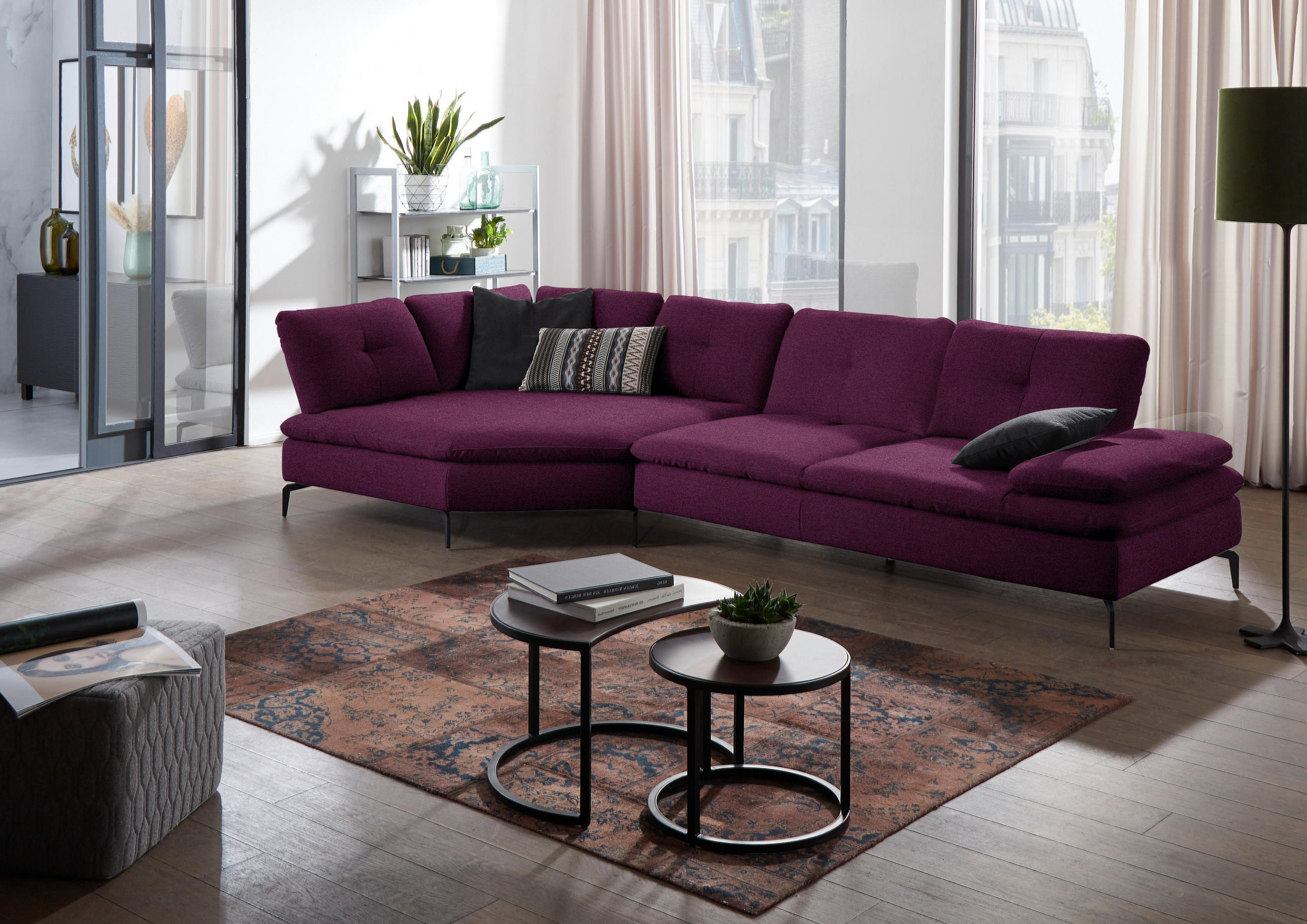 ECKSOFA in Flachgewebe Violett  - Violett/Schwarz, Design, Textil/Metall (157/344cm) - Chilliano