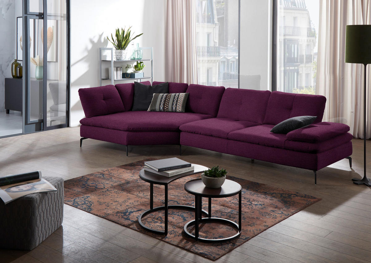 ECKSOFA in Flachgewebe Violett  - Violett/Schwarz, Design, Textil/Metall (157/344cm) - Chilliano