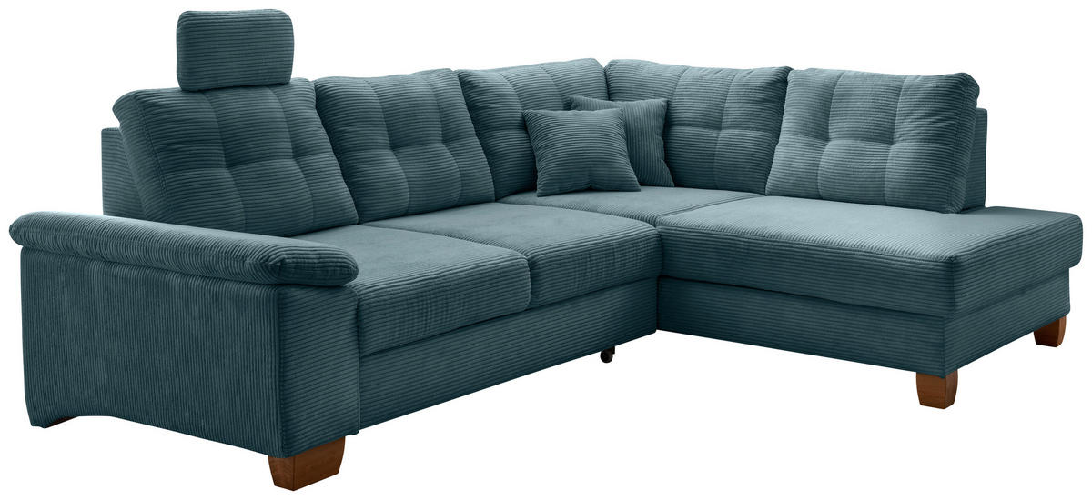 ECKSOFA in Cord Petrol  - Petrol/Naturfarben, Modern, Holz/Textil (274/206cm) - Livetastic