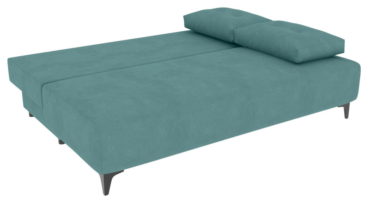SCHLAFSOFA  mit Liegefunktion Velours Türkis  - Türkis/Schwarz, KONVENTIONELL, Textil/Metall (200/98/90cm) - Carryhome