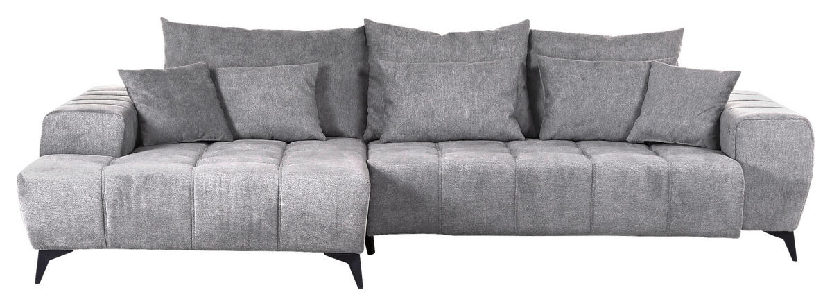 ECKSOFA Hellgrau Flachgewebe  - Hellgrau/Schwarz, KONVENTIONELL, Textil/Metall (205/300cm) - Carryhome