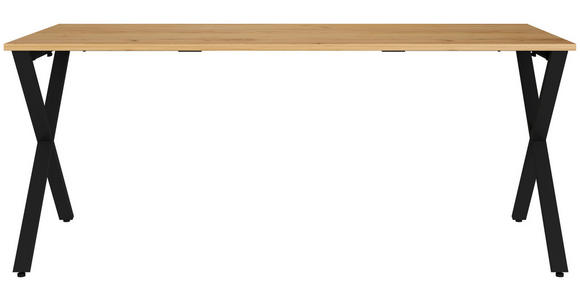 SCHREIBTISCH 180/80/75 cm, Schwarz, Eichefarben, Hellbraun, in verschiedenen Holz-Dekoren erhältlich, justierbare Füße  - Hellbraun/Eichefarben, MODERN, Holzwerkstoff/Metall (180/80/75cm) - Novel