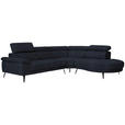 ECKSOFA in Samt Dunkelgrau  - Dunkelgrau/Schwarz, Design, Textil/Metall (299/264cm) - Novel