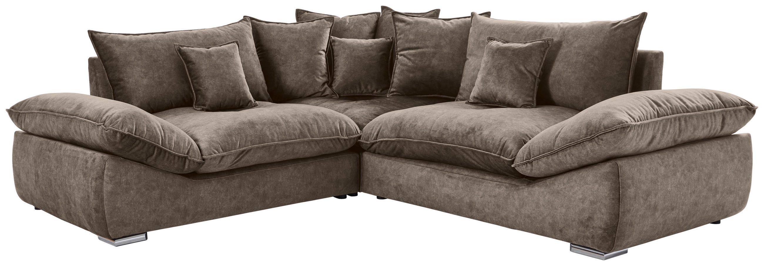 ECKSOFA Braun Velours  - Chromfarben/Braun, KONVENTIONELL, Kunststoff/Textil (247/247cm) - Carryhome