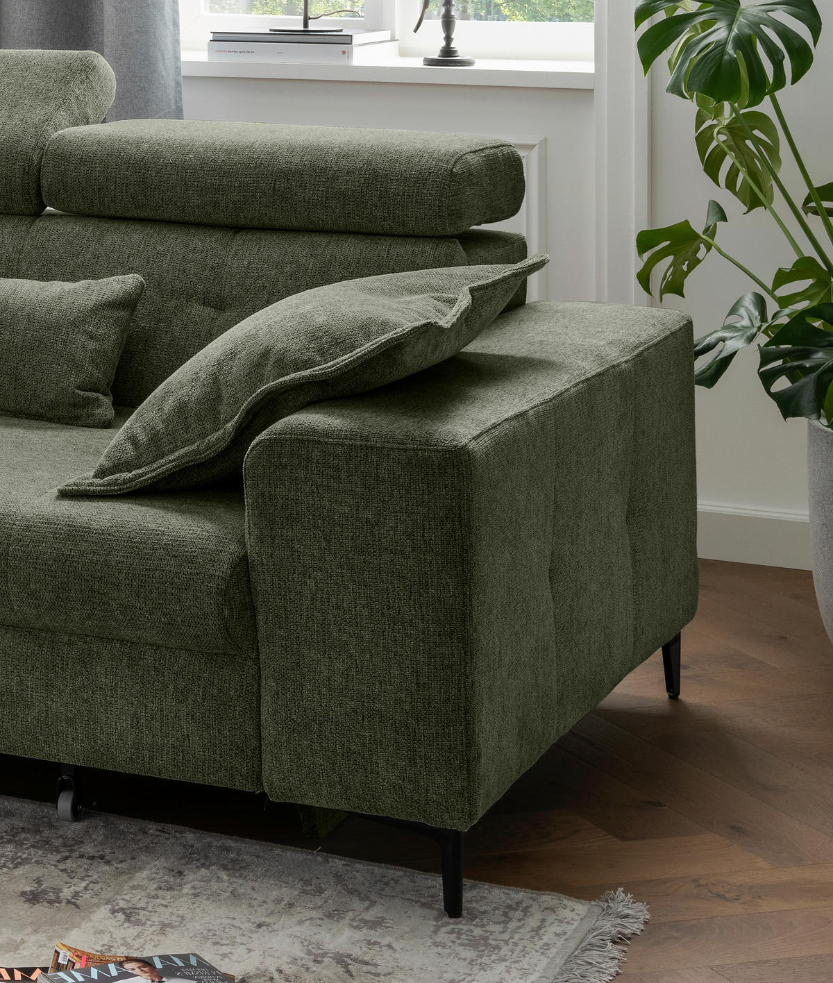 ECKSOFA Chenille Dunkelgrün  - Dunkelgrün/Schwarz, Basics, Textil/Metall (186/270cm) - Livetastic