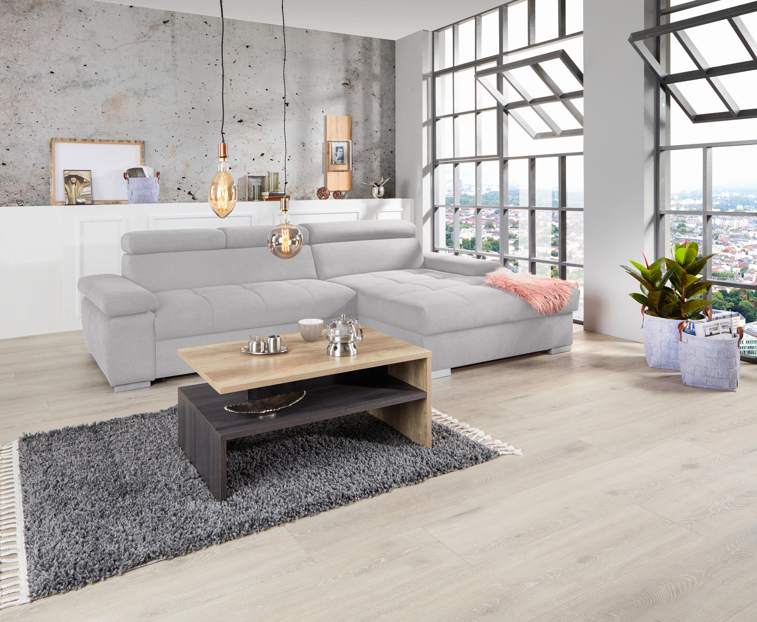 ECKSOFA Silberfarben Velours  - Silberfarben, Design, Holz/Textil (292/183cm) - Livetastic