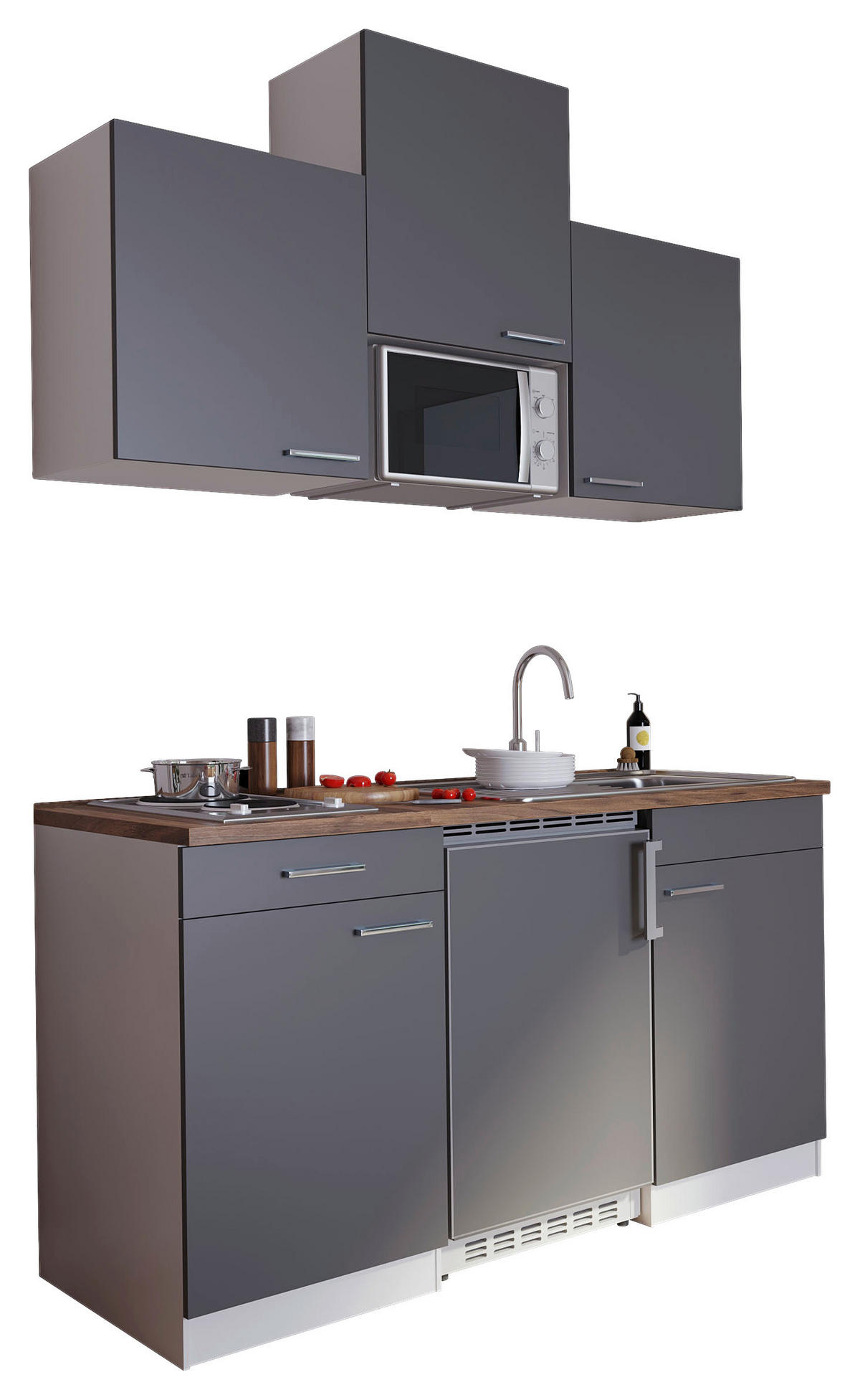 MINIKÖK 150 cm   i grå  - stålfärgad/vit, Basics, trämaterial/plast (150cm) - Respekta