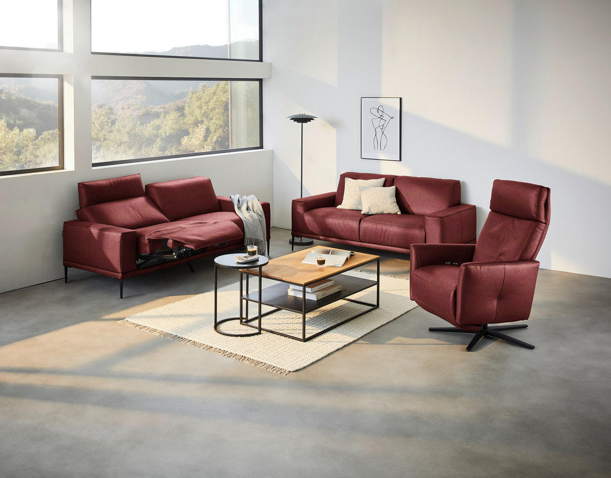 2,5-SITZER in Echtleder Bordeaux  - Bordeaux/Schwarz, Design, Leder/Metall (200/102/92cm) - Johann Jakob