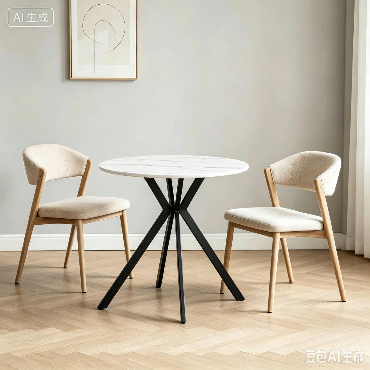 ESSTISCH 80/80/76 cm Nachbildung  Metall, Holzwerkstoff rund Schwarz, Weiß  - Schwarz/Weiß, Design, Holzwerkstoff/Metall (80/80/76cm) - Milino