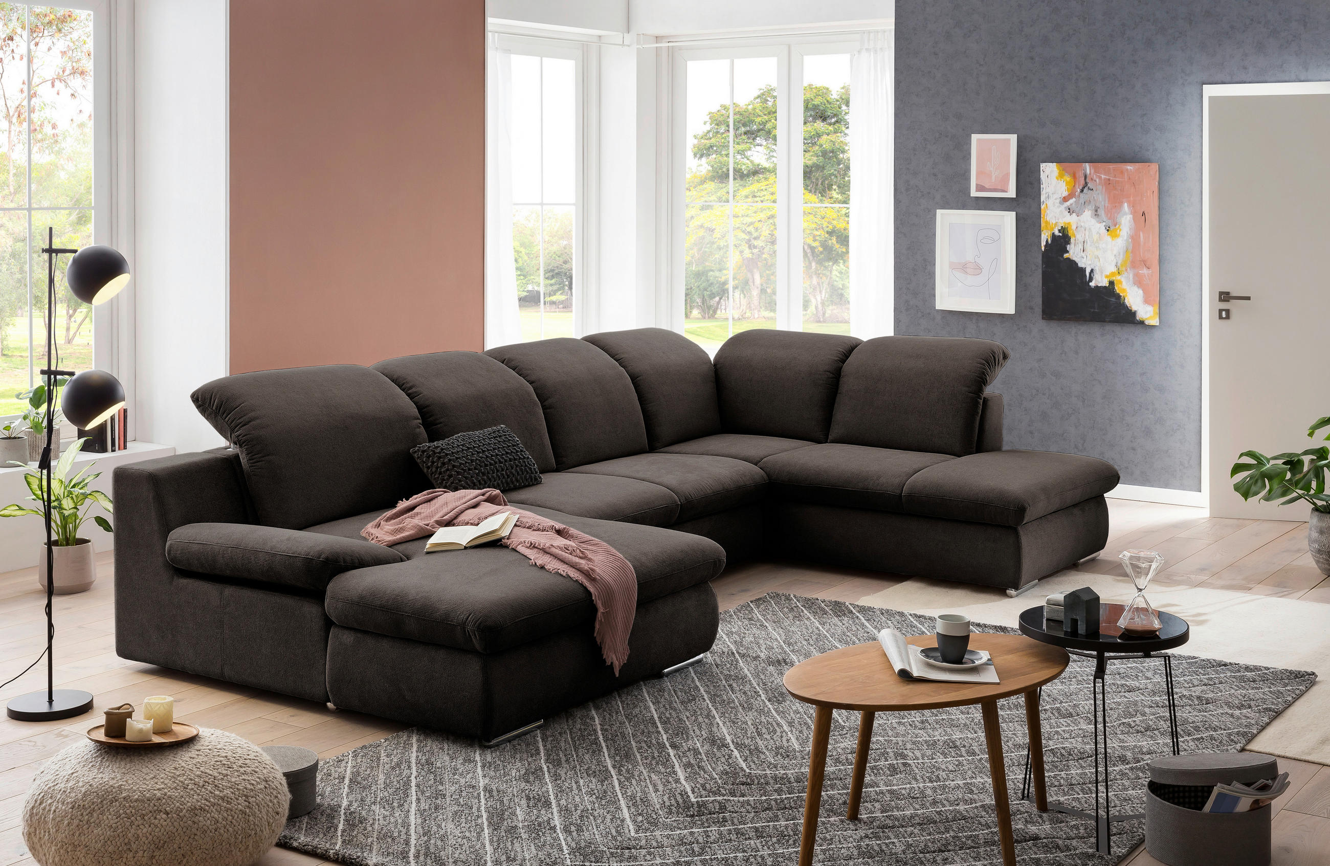 WOHNLANDSCHAFT in Chenille Braun  - Chromfarben/Braun, Design, Textil/Metall (165/353/212cm) - Livetastic