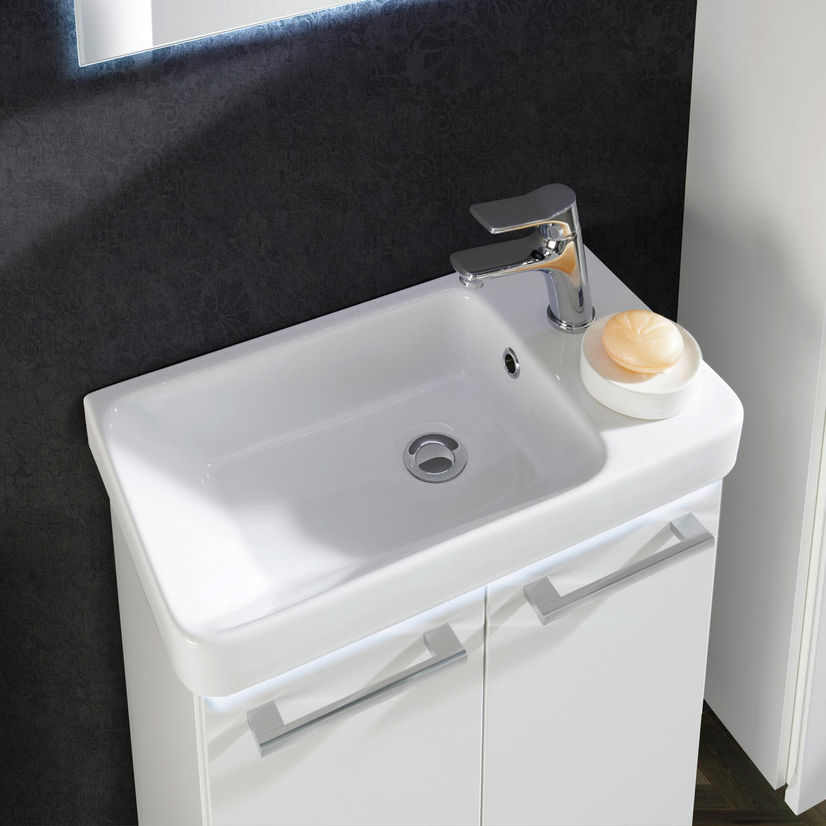 WASCHTISCHKOMBI 55,5 cm  - Chromfarben/Weiß, MODERN, Keramik/Holzwerkstoff (55,5cm) - Voleo