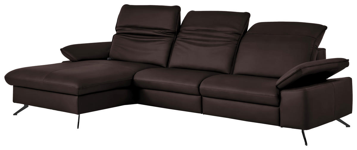 ECKSOFA  Echtleder Braun  - Schwarz/Braun, Design, Leder/Metall (169/307cm) - Beldomo Premium