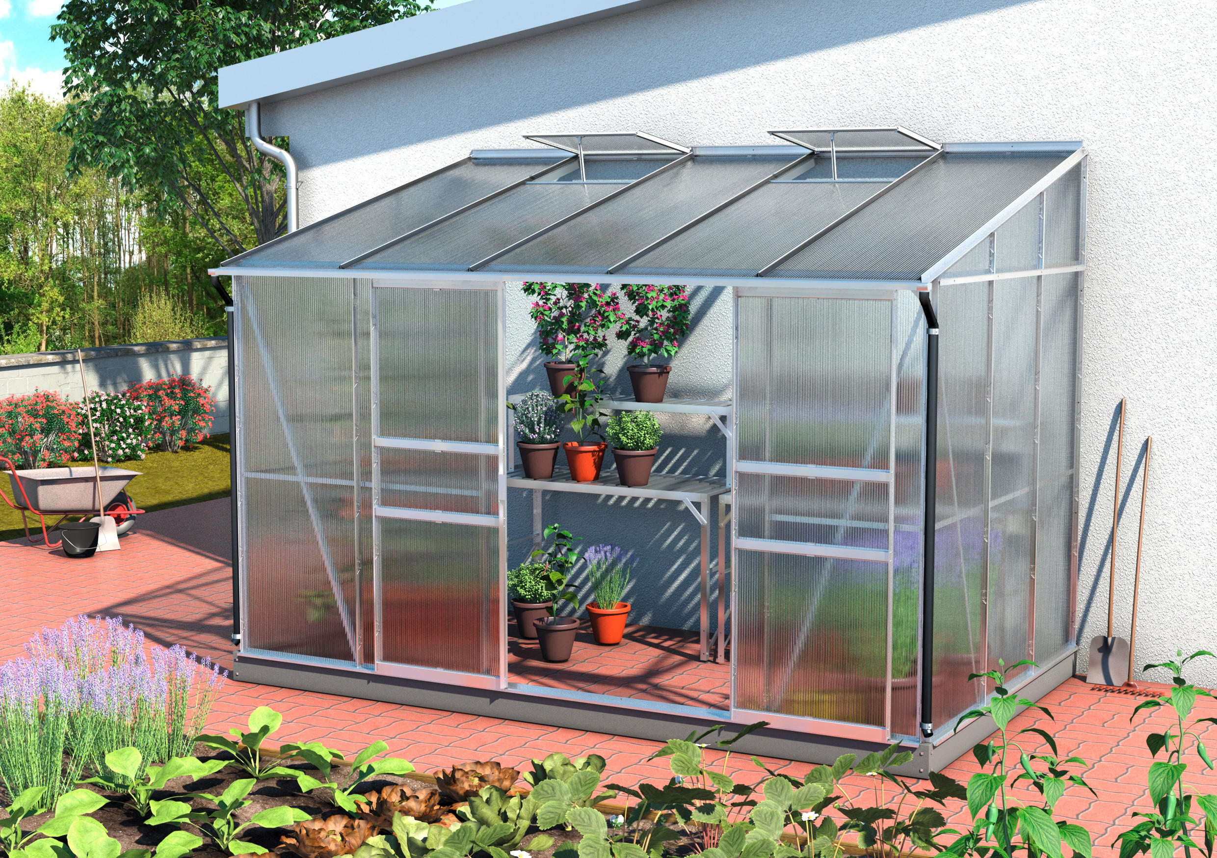 Anlehn-gewächshausbausatz Ida 6500 Hkp 4mm, Alufarben