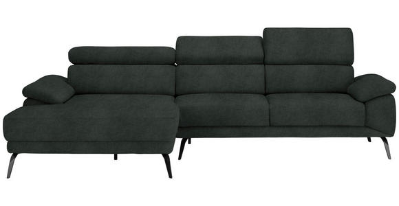 ECKSOFA Dunkelgrün Velours - Dunkelgrün/Schwarz, Design, Textil/Metall (187/295cm) - Novel
